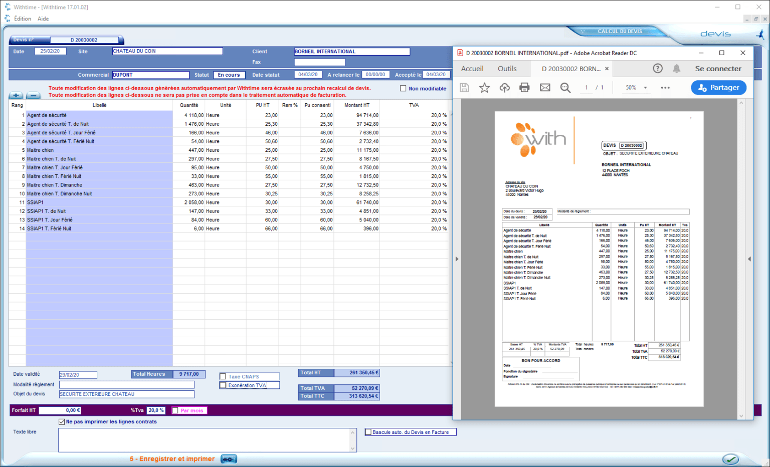 Withtime Sécurité  Logiciel Sécurité privée  Module Devis